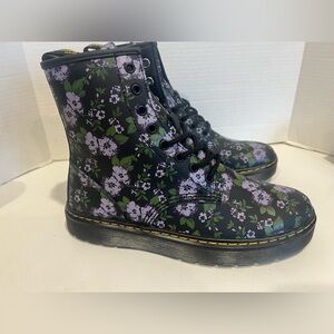 Dr. Martens Zavala Pansies Print Leather Combat Boots US Size 9 L NEW
